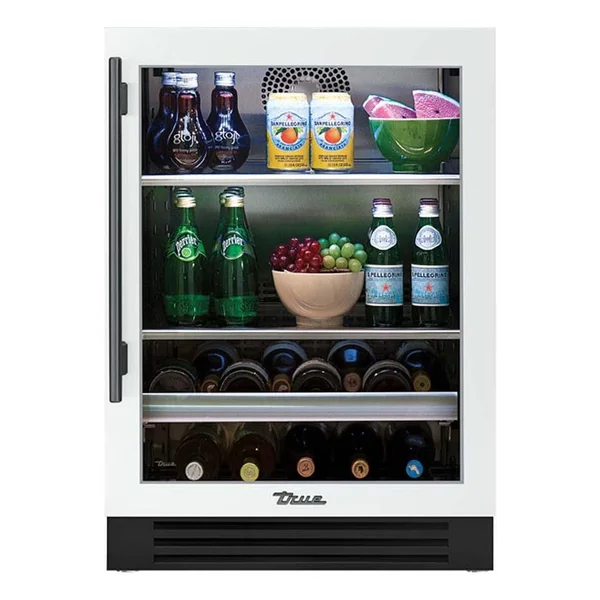 True 24 Inch 147 Can 13 Bottle Right Hinge Glass Door Outdoor Beverage Center - Matte White w/ Pewter Handle - TBC-24-R-OG-C~DSK-030-H05