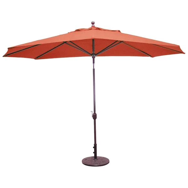 Galtech 11 X 8 Ft. Oval Aluminum Patio Market Umbrella W/ Crank Lift And Deluxe Auto Tilt - Black Frame W/ Sunbrella Canvas Brick Canopy
