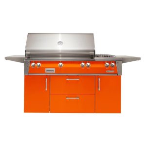 Alfresco ALXE 56-Inch Freestanding Natural Gas Deluxe Grill With Sear Zone, Rotisserie, And Side Burner in Luminous Orange - ALXE-56SZC-NG-S2005