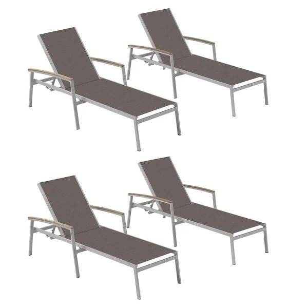 Travira 4 Pc Aluminum Chaise Lounge Set w/ Vintage Tekwood Arm Caps in Flint/Cocoa by Oxford Garden