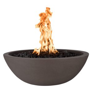 Sedona 33 Inch Round GFRC Natural Gas Fire Bowl in Chocolate by The Outdoor Plus