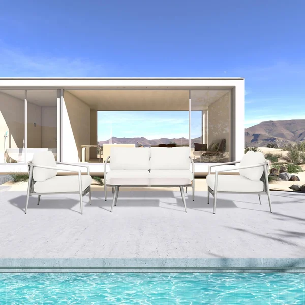 Midnight Cove 4 Pc Aluminum Seating Set w/ Loveseat in Urban Stone/Canvas Natural by Lakeview Outdoor Designs