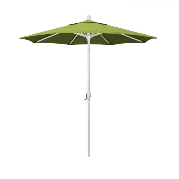 California Umbrella 7.5 Ft. Octagonal Aluminum Push Button Tilt Patio Umbrella W/ Crank Lift & Aluminum Ribs - Matted White Frame / Sunbrella Canvas Macaw Canopy