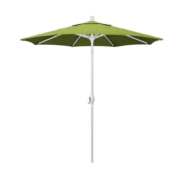 California Umbrella 7.5 Ft. Octagonal Aluminum Push Button Tilt Patio Umbrella W/ Crank Lift & Aluminum Ribs - Matted White Frame / Sunbrella Canvas Macaw Canopy