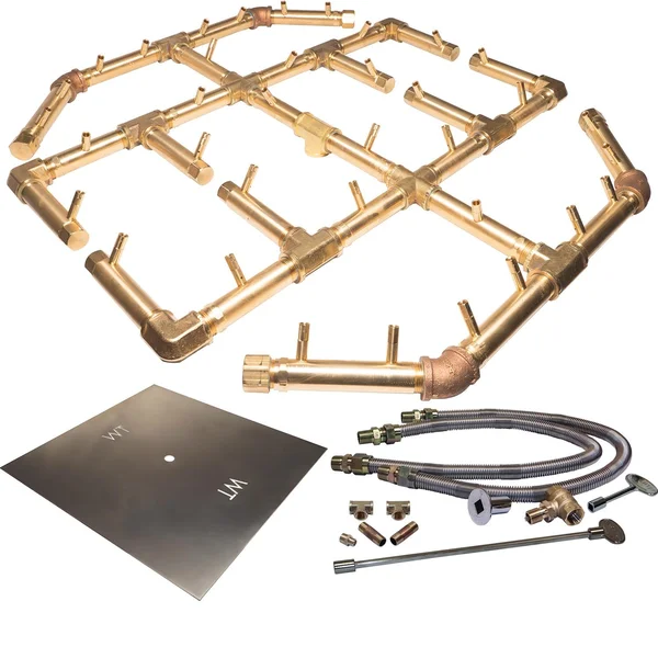 Warming Trends 42-Inch Square Natural Gas Fire Pit Burner Kit W/ 29.5 X 27.5-Inch Octagonal CROSSFIRE Brass Burner - Match Light Ignition - CFBO360NGALPL42SFK2