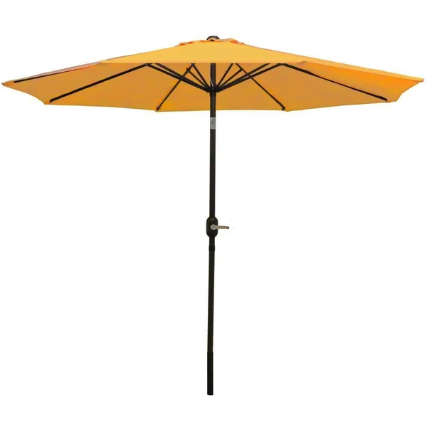 Ultimate Patio 9 Ft. Octagonal Aluminum Patio Market Umbrella W/ Crank & Tilt - Black Frame & Gold Polyester Canopy