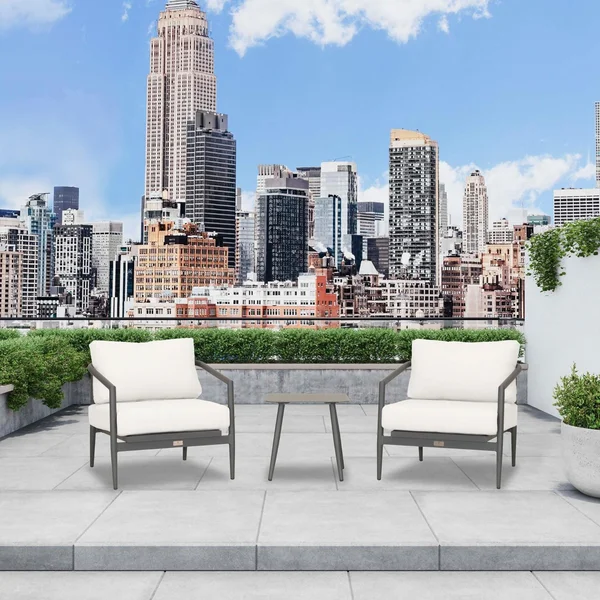 Midnight Cove 3 Pc Aluminum Seating Set w/ Club Chairs in Slate/Canvas Natural by Lakeview Outdoor Designs