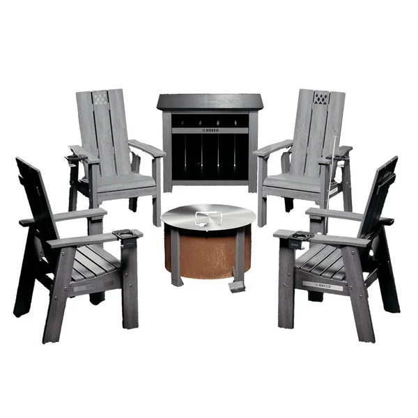 X Series 6 Pc 19 Inch Corten Steel Fire Pit Seating Set in Gray by Breeo