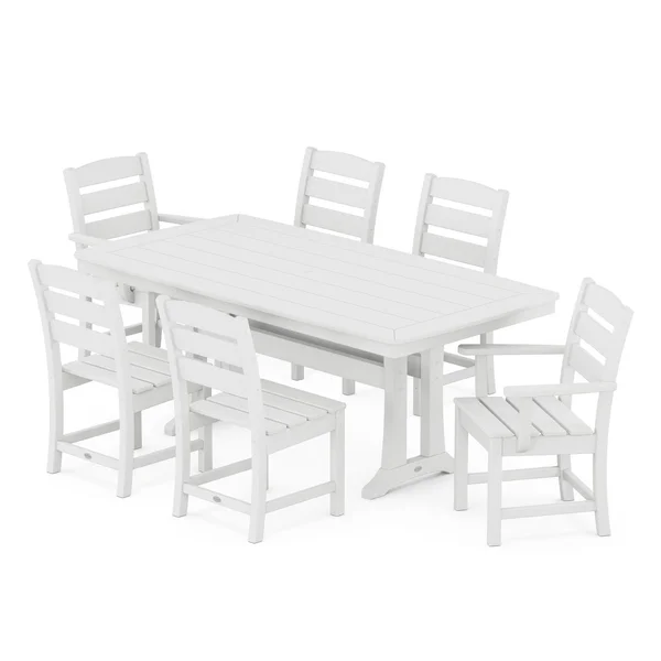 POLYWOOD Lakeside 7-Piece Nautical Trestle Dining Set - White