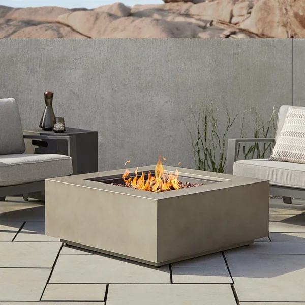 Elysian 36 Inch Square Powder Coated Steel Natural Gas Fire Pit Table in Mist Gray by Lakeview Outdoor Designs (Ships Propane w/ Conversion Kit)