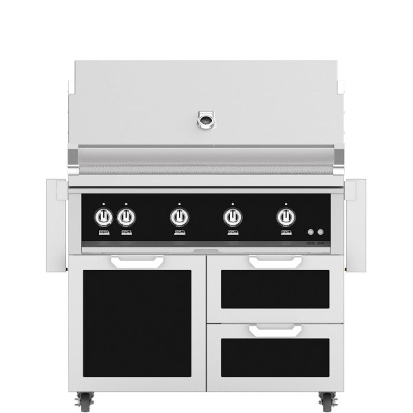 Hestan 42-Inch Propane Gas Grill W/ Sear Burner & Rotisserie On Double Drawer & Door Tower Cart - Stealth - GMBR42-LP-BK