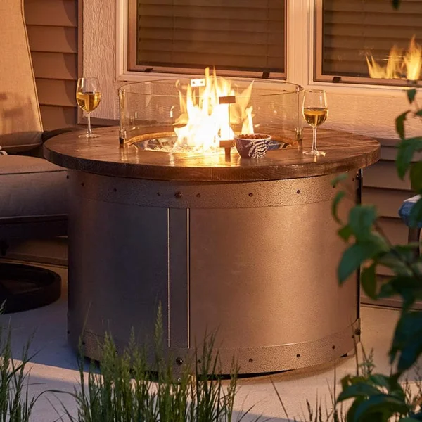 Edison 41 Inch Round Powder Coated Steel Natural Gas Fire Pit Table in Gray by The Outdoor GreatRoom Company