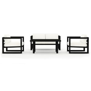 Misty Cove 4 Pc Aluminum Seating Set w/ Portal Coffee Table Black/Canvas Natural by Lakeview Outdoor Designs