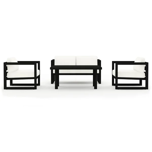 Misty Cove 4 Pc Aluminum Seating Set w/ Portal Coffee Table Black/Canvas Natural by Lakeview Outdoor Designs