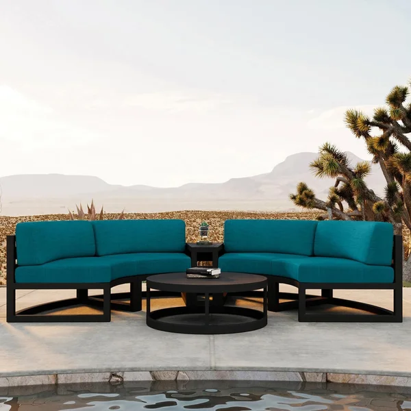 Misty Cove 4 Pc Aluminum Seating Set - Curved Sectional in Black/Spectrum Peacock by Lakeview Outdoor Designs