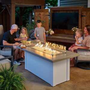 Havenwood 62 Inch Rectangular Powder Coated Steel Natural Gas Fire Pit Table in Gray by The Outdoor GreatRoom Company