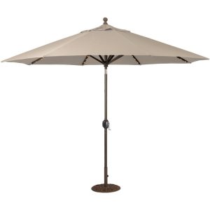 Galtech 11 Ft. Lighted LED Octagonal Aluminum Patio Market Umbrella W/ Crank Lift And Auto Tilt - Antique Bronze Frame W/ Sunbrella Canvas Antique Beige Canopy