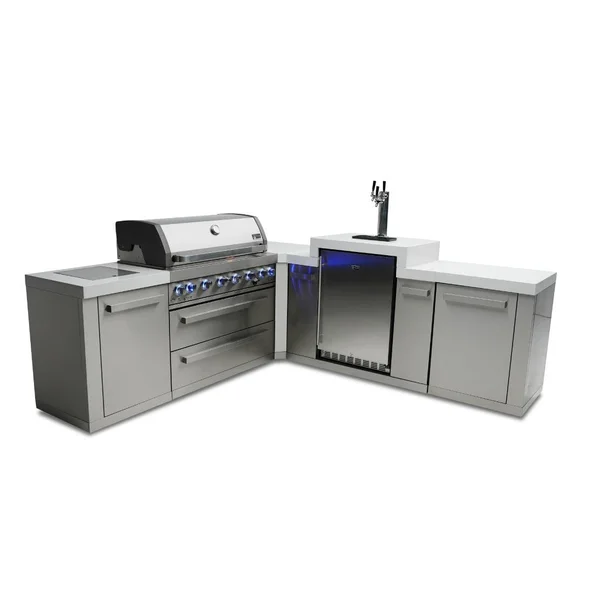 Mont Alpi 8 Ft L-Shaped Propane Outdoor Kitchen Island w/ Side Burner & Kegerator - MAi805-90KEG