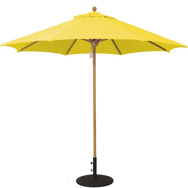Galtech 9 Ft. Octagonal Hardwood Patio Market Umbrella W/ Pulley - Teak W/ Sunbrella Canvas Sunflower Yellow Canopy