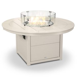 48 Inch Round Recycled Plastic Propane Fire Pit Table in Sand by POLYWOOD