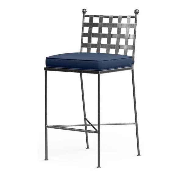 Provence Wrought Iron Bar Stool w/ Self Welt in Pewter/Spectrum Indigo by Sunset West