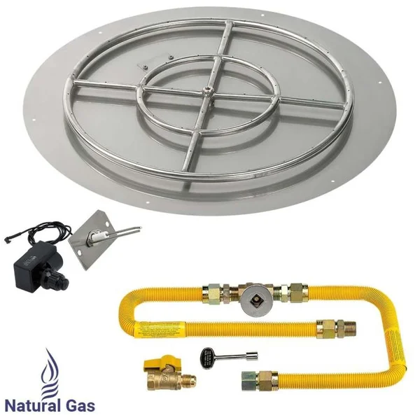 BBQGuys Signature 36 Inch Stainless Steel Round Flat Pan W/High Capacity Spark Ignition Kit - 24 Inch Ring - Natural Gas