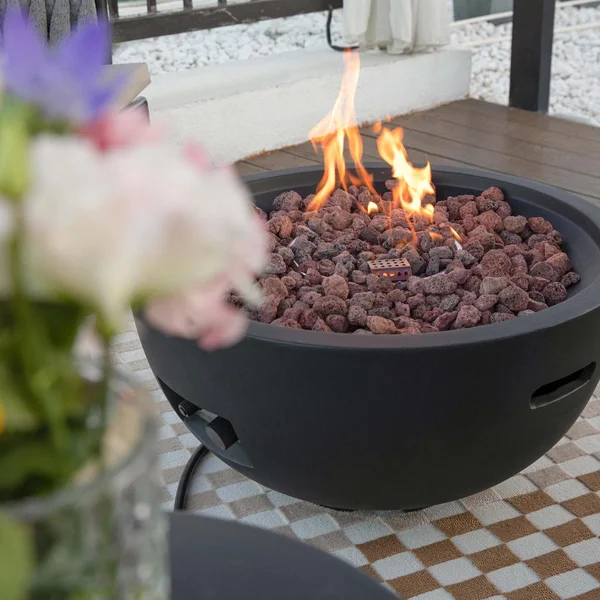 Modeno Jefferson 26 Inch Round GFRC Natural Gas Fire Bowl in Black by Elementi