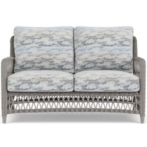 Mackinac Wicker Loveseat in Putty/Stratosphere Cloud by Lloyd Flanders