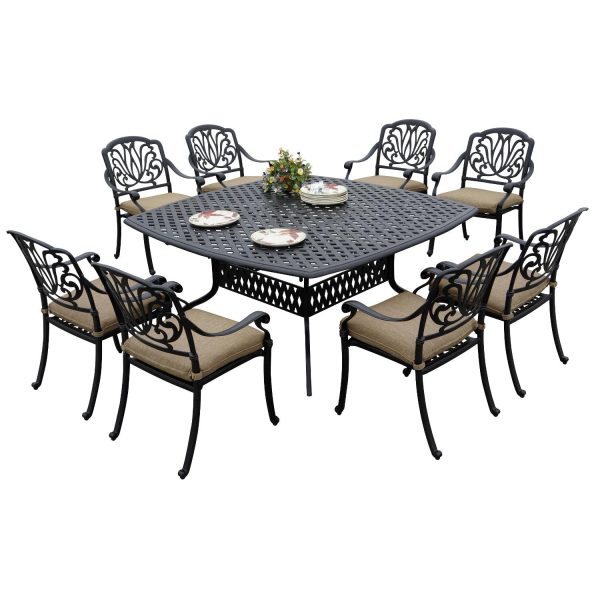 Elisabeth 9 Pc Cast Aluminum Dining Set w/ 64 Inch Series 30 Table in Antique Bronze/Sesame by Darlee