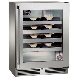 Perlick 24-Inch Signature Series Shallow Depth Stainless Steel Glass Door Outdoor Wine Reserve - Right Hinged w/ Door Lock - HH24WO-4-3RL