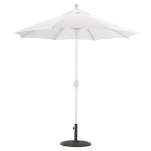 Galtech 7.5 Ft. Octagonal Aluminum Patio Market Umbrella W/ Crank Lift And Deluxe Auto Tilt - White Frame W/ Sunbrella Canvas Natural Canopy