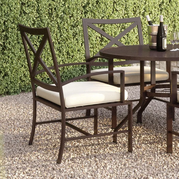 La Jolla Aluminum Patio Dining Arm Chair W/ Sunbrella Canvas Flax Cushion By Sunset West