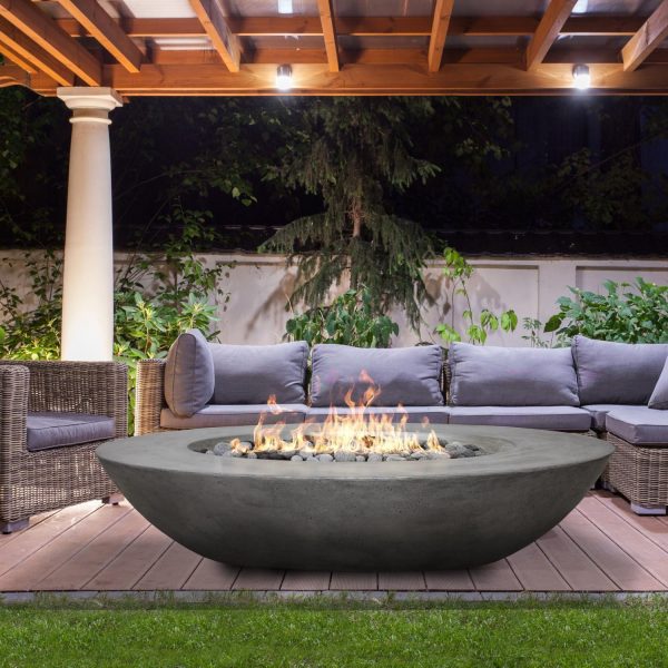 Saddleview 79 Inch Round GFRC Propane Fire Bowl in Pewter by Lakeview Outdoor Designs