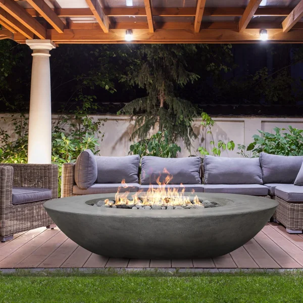 Saddleview 79 Inch Round GFRC Natural Gas Fire Bowl in Pewter by Lakeview Outdoor Designs