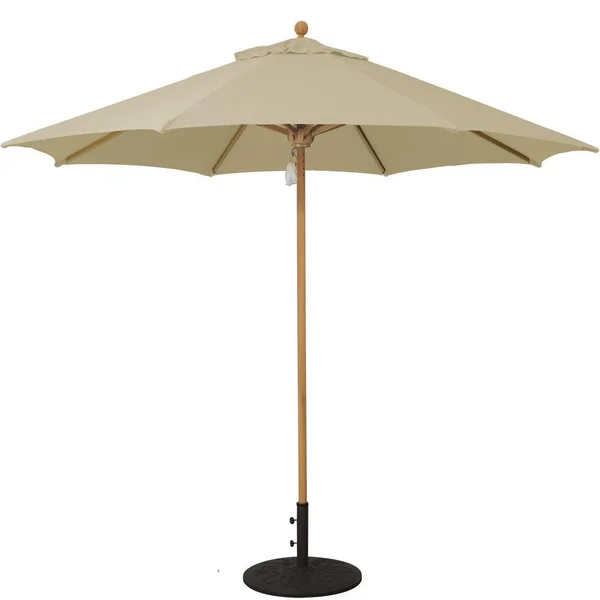 Galtech 9 Ft. Octagonal Hardwood Patio Market Umbrella W/ Pulley - Teak W/ Sunbrella Canvas Antique Beige Canopy