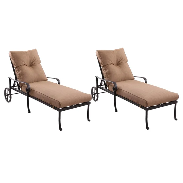 Santa Anita Cast Aluminum 2 Pc Set Chaise Lounge Set in Antique Bronze/Sesame Sunbrella by Darlee