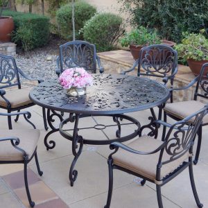 Elisabeth 7 Pc Cast Aluminum Dining Set w/ 53 Inch Round Table in Antique Bronze/Sesame by Darlee