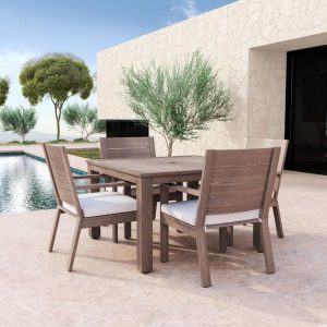 Laguna 5 Piece Aluminum Patio Dining Set W/ Dining Table & Sunbrella Canvas Flax Cushions By Sunset West