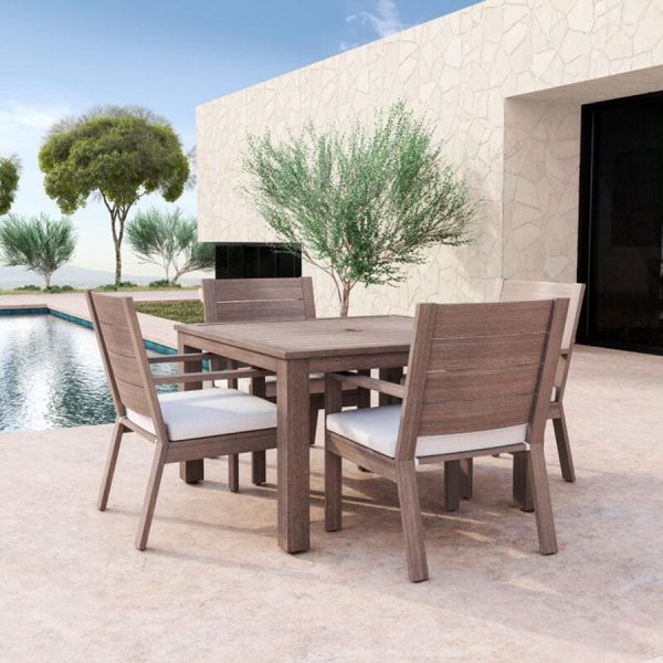 Laguna 5 Piece Aluminum Patio Dining Set W/ Dining Table & Sunbrella Canvas Flax Cushions By Sunset West