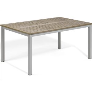 Oxford Garden Travira 63 X 40 Inch Rectangular Flint Aluminum Dining Table W/ Vintage Tekwood Top