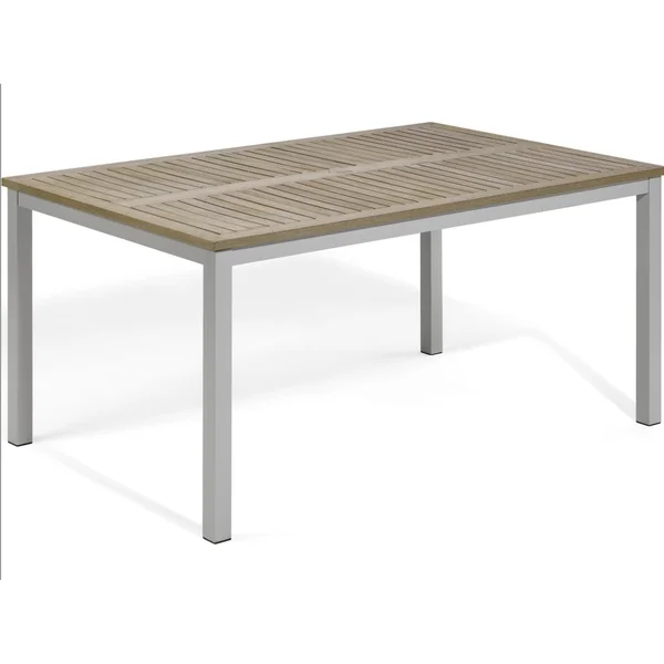 Oxford Garden Travira 63 X 40 Inch Rectangular Flint Aluminum Dining Table W/ Vintage Tekwood Top