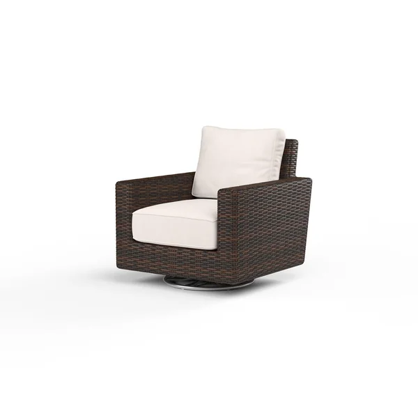 Montecito Wicker Patio Swivel Rocker Club Chair in Canvas Natural w/ Self Welt By Sunset West