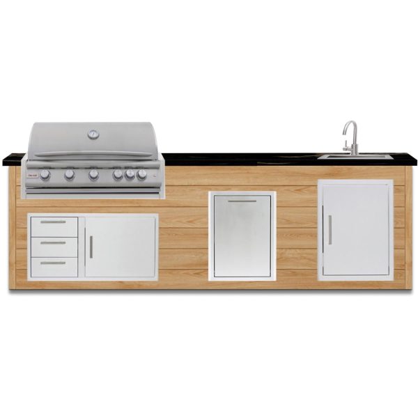 BBQGuys Signature 10 Ft Outdoor Kitchen Island w/ 40 Inch Natural Gas Blaze LTE+ Grill , Sink & Double Trash Bin | Sun Bleached Oak w/ Titanium Granite