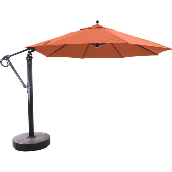 Galtech 11 Ft. Octagonal Aluminum Patio Cantilever Umbrella W/ Easy Lift And Easy Tilt Wheel - Antique Bronze Frame W/ Sunbrella Canvas Brick Canopy