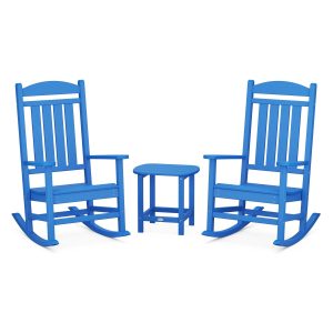 Presidential 3 Pc Recycled Plastic Seating Set w/ South Beach End Table in Pacific Blue by POLYWOOD