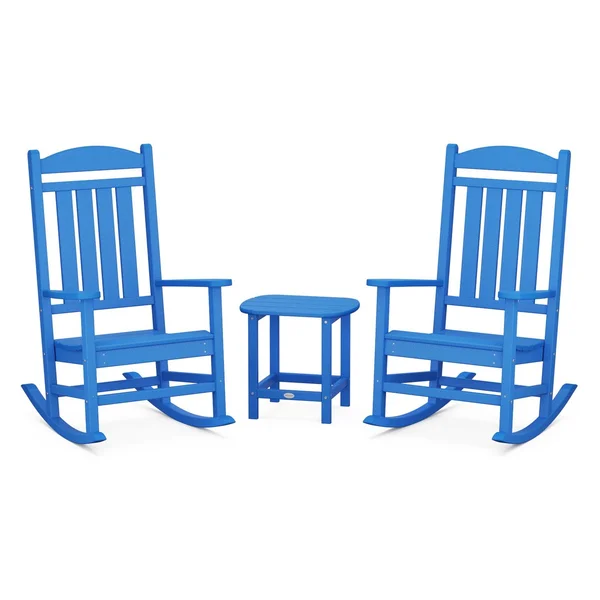 Presidential 3 Pc Recycled Plastic Seating Set w/ South Beach End Table in Pacific Blue by POLYWOOD