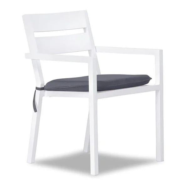 Calm Bay Aluminum Dining Arm Chair in White/Canvas Charcoal by Lakeview Outdoor Designs
