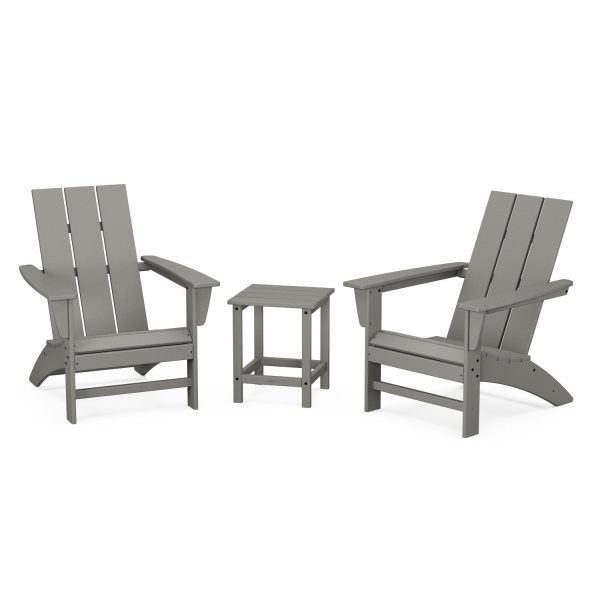 Modern Adirondack 3 Pc Recycled Plastic Seating Set w/ Long Island End Table in Slate Gray by POLYWOOD