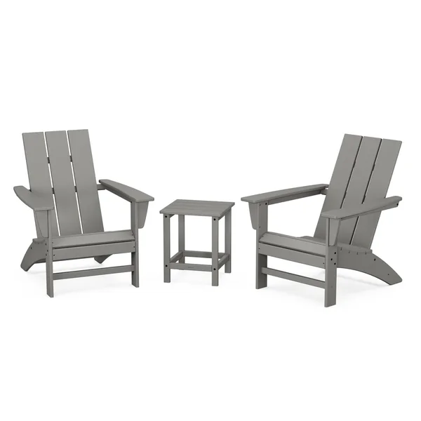 Modern Adirondack 3 Pc Recycled Plastic Seating Set w/ Long Island End Table in Slate Gray by POLYWOOD