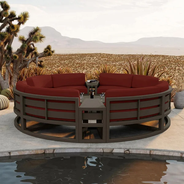 Misty Cove 7 Pc Aluminum Seating Set - Curved Sectional in Slate/Canvas Henna by Lakeview Outdoor Designs